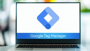 Laptop computer displaying logo of Google Tag Manager