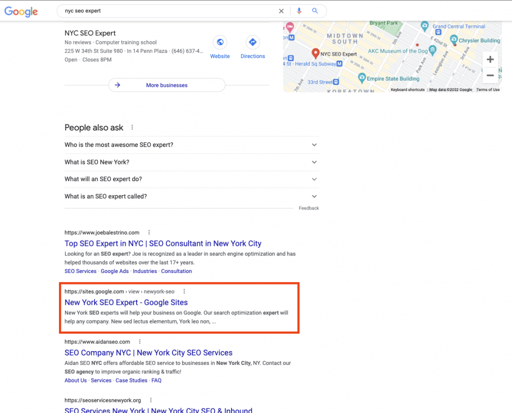 screenshot of a Google SERP