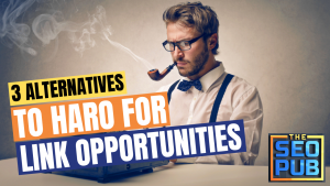 Reporter at a typewriter smoking a pipe. 'Three alternatives to HARO for link opportunities' as a title written over it.