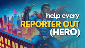 Thumbnail image depicting a cartoon super hero reporter with the article title overlayed.